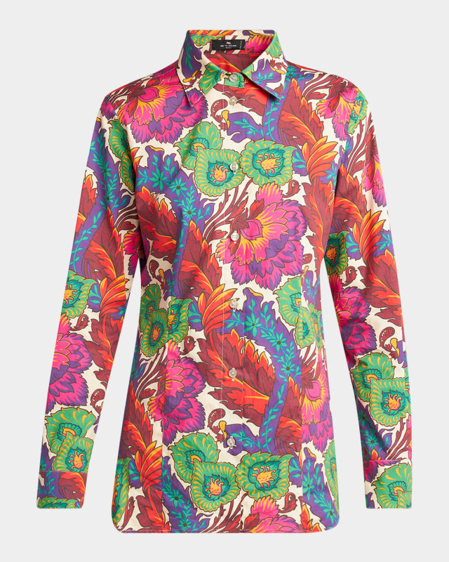 Floral Long-Sleeve Cotton Button-Down Shirt